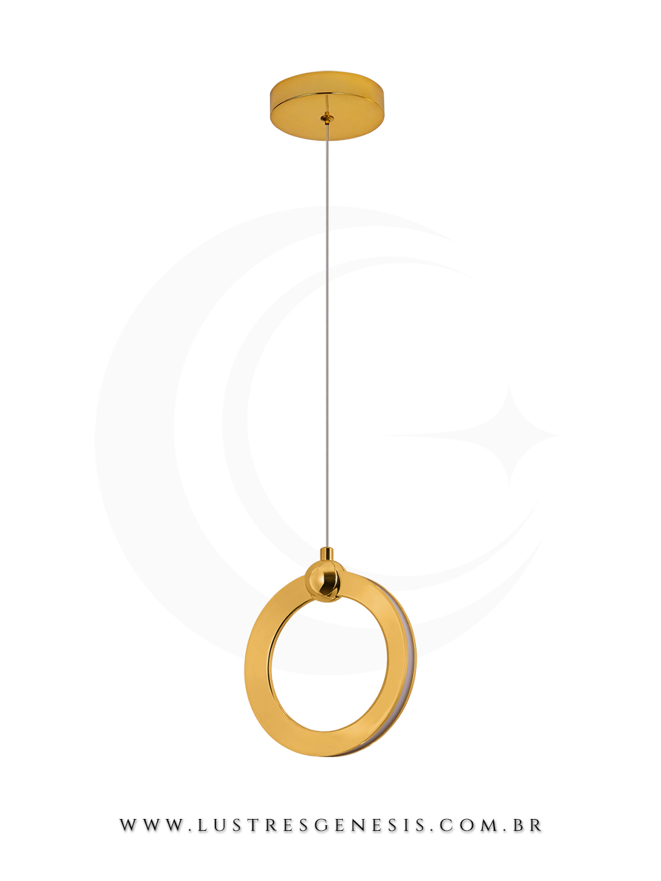 Pendente moderno de LED na cor dourada, modelo Mercúrio, ideal para cabeceira de cama, balcão de cozinha, quartos e lavabo.